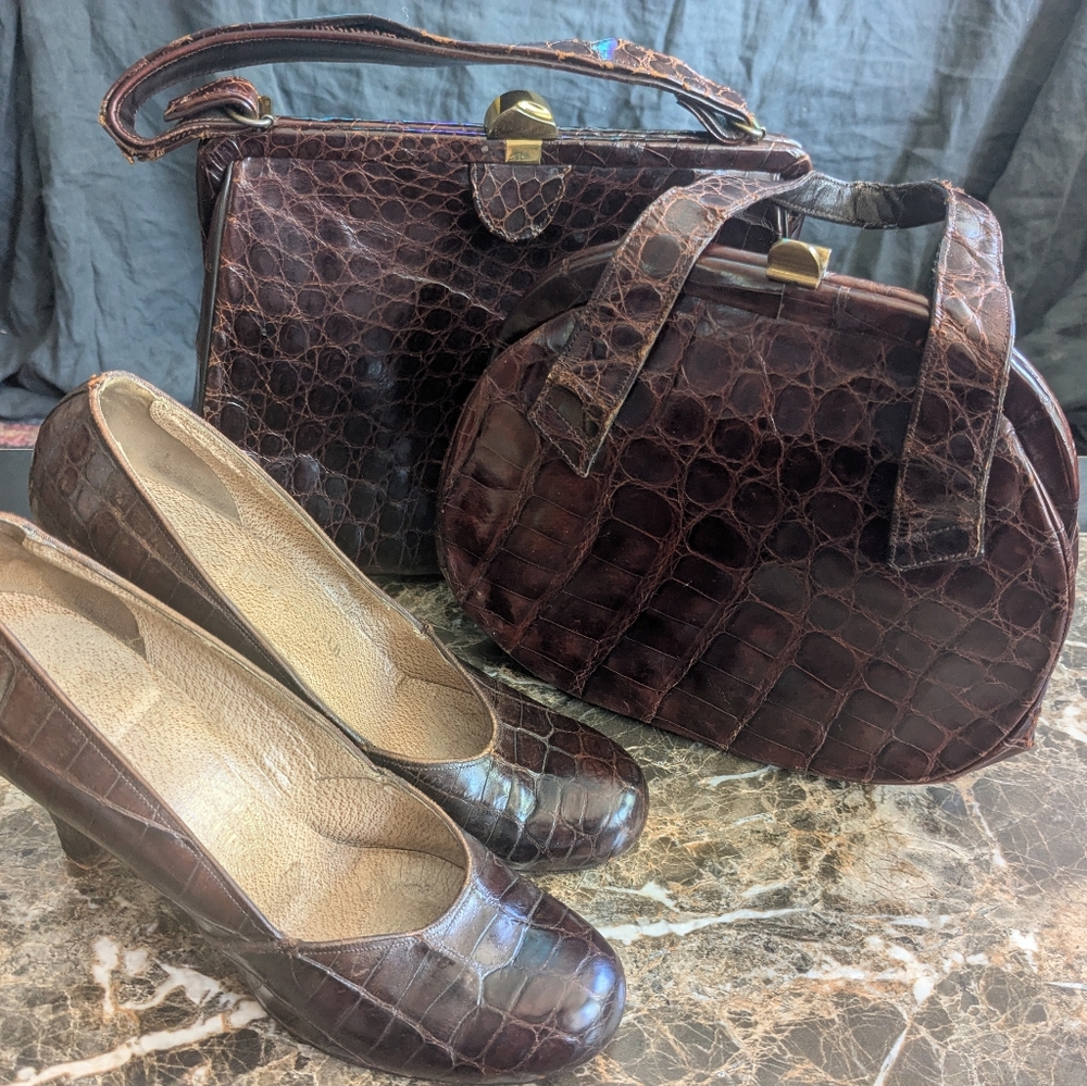 Vintage I. Miller for Frank Werner + Hirsch Werner Alligator Handbags + Heels